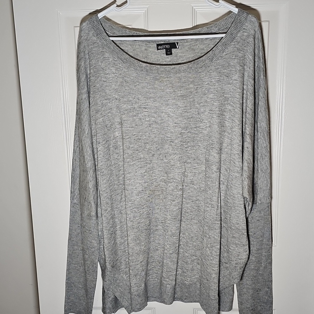 Valette Gray Long Sleeve Top Sweater Tunicl Acrylic Wool Blend Oversized Size L